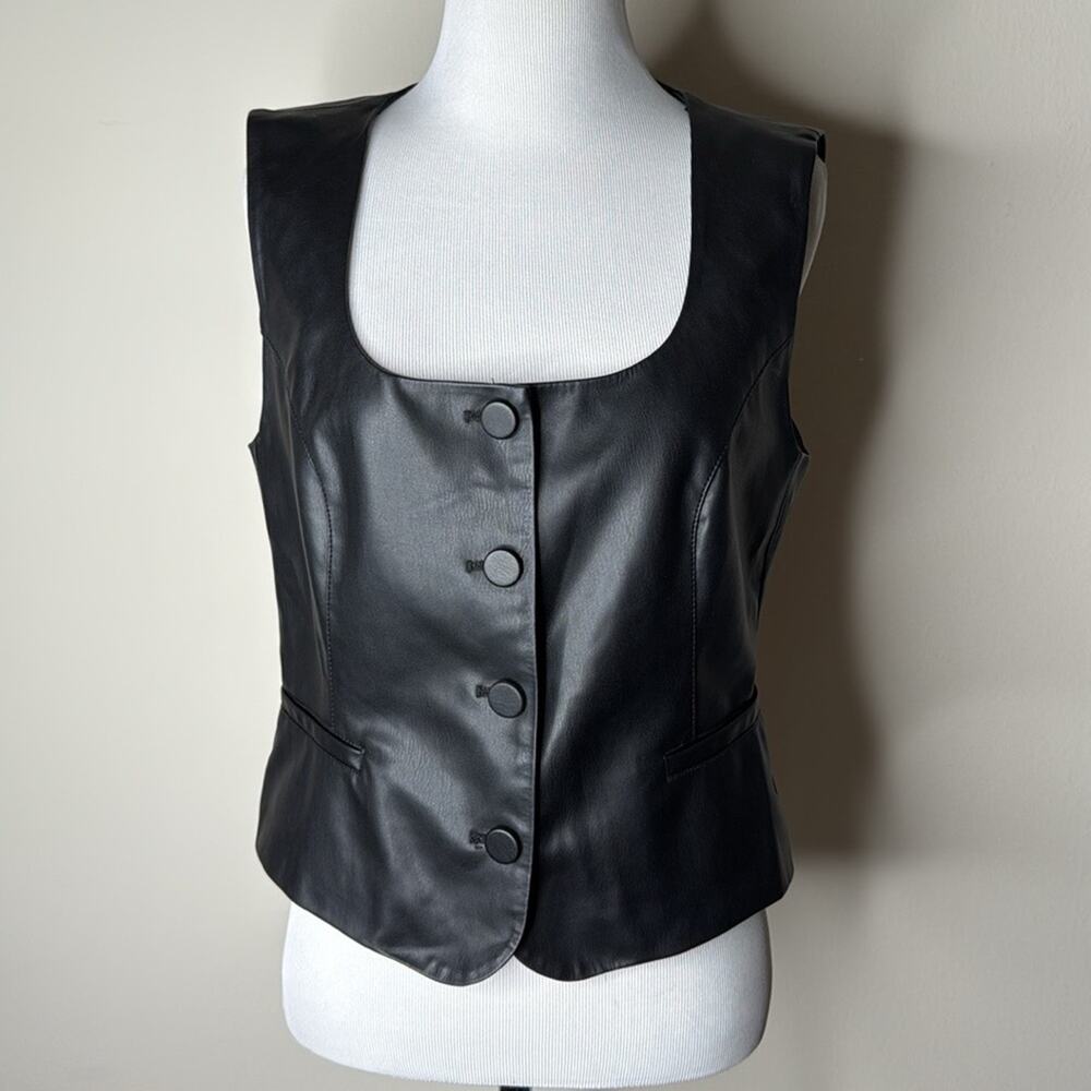 Zara Black Faux Leather Button Up Vest